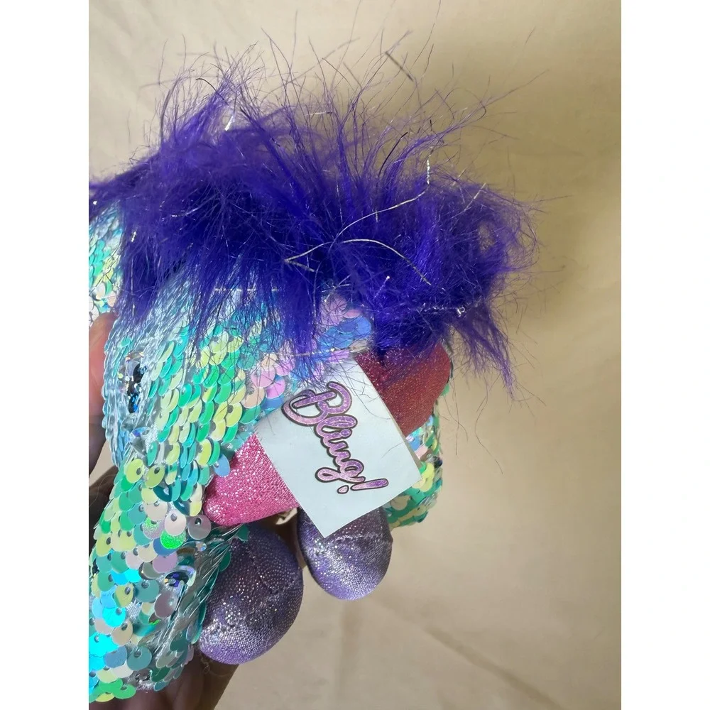 Bling! Sequin Unicorn Plush Toy Iridescent Blue Purple Mane 7 Inch NWT